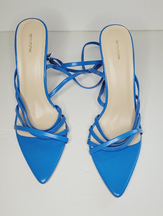 PrettyLittleThing Shoes - PrettyLittleThing Stiletto Heels Blue Size 8 Women's Pointed Toe Strappy Prom